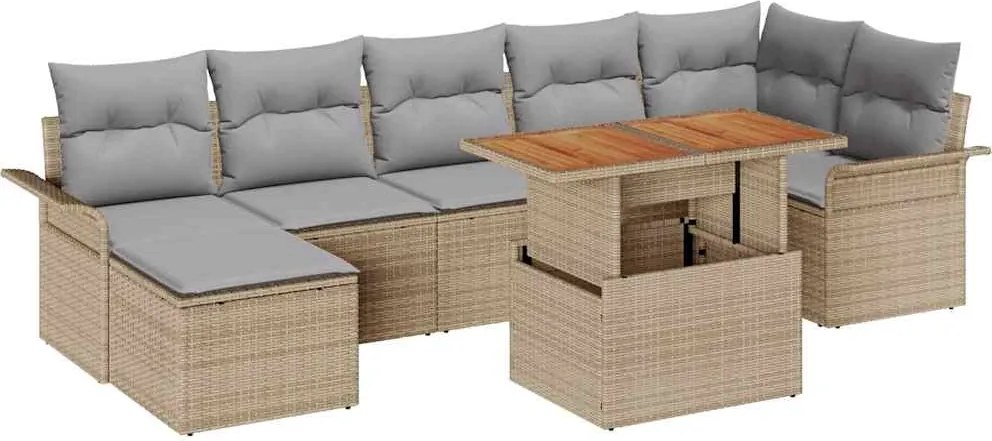 vidaXL Kerti Kanapé Szett tárolóval 8 pcs Bézs Poli rattan