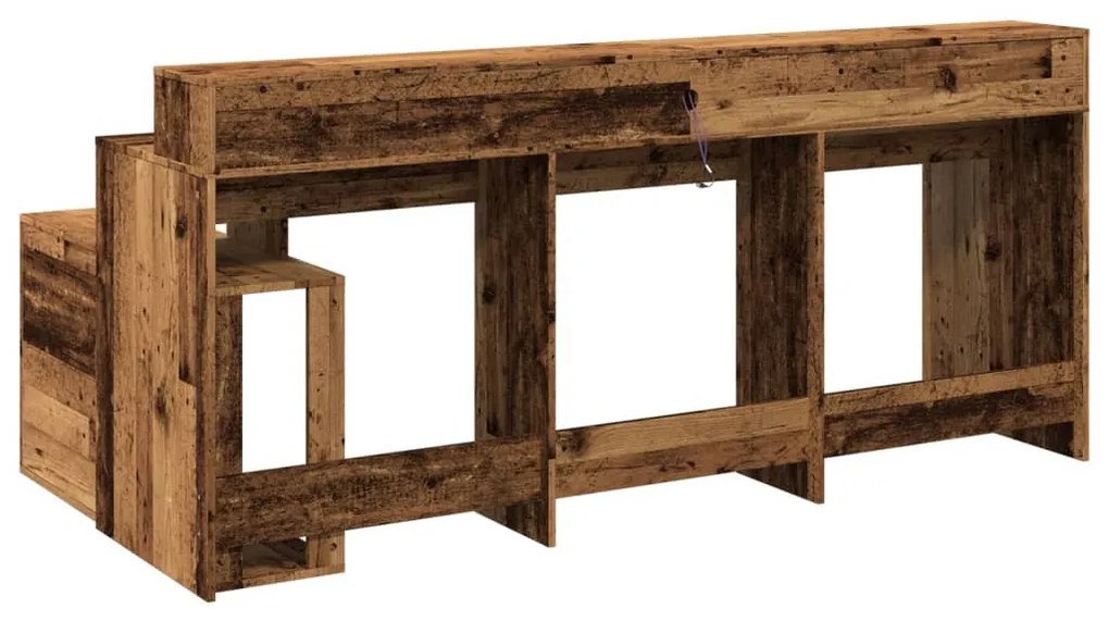 antik fa színű szerelt fa íróasztal LED-ekkel 200 x 104 x 91 cm
