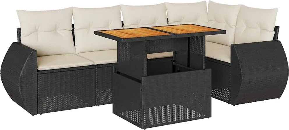 vidaXL 6 részes fekete polyrattan kerti ülőgarnitúra párnákkal