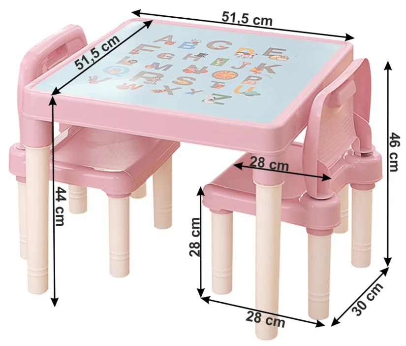 Gyerek azstal és szék szett 3 db ,rózsaszín