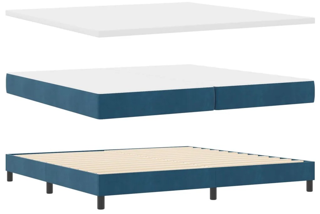 Boxspring Ágy Mattal Sötétkék 200x200 cm Bársony
