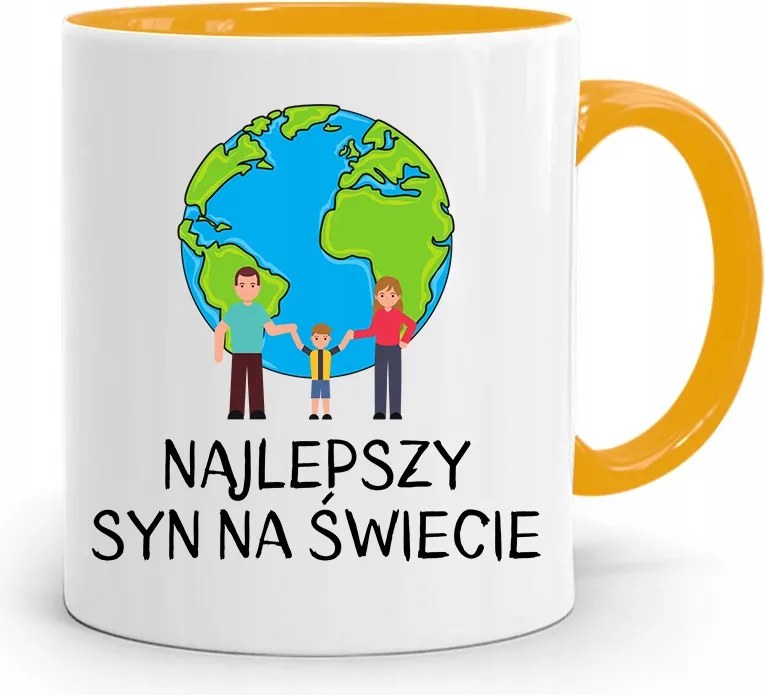 Sárga Bögre Ajándék Fiának A Világ Legjobb Fia fényképes nyomtatással