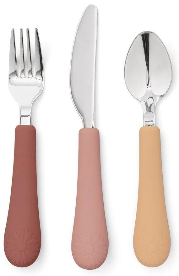 Piros-lazacszínű szilikon gyerek evőeszköz szett 3 db-os Rose Mix – Cam Cam Copenhagen