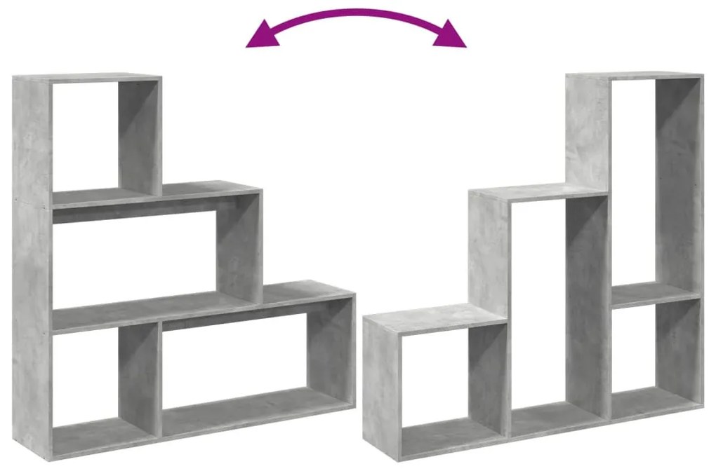 3 szintes betonszürke fa elválasztó könyvespolc 123x29x123 cm
