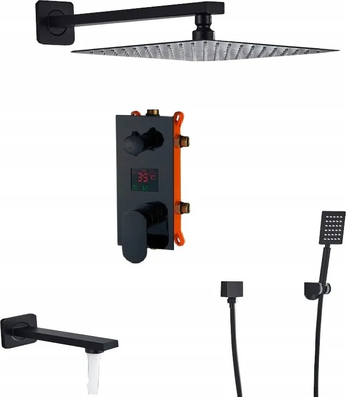 Süllyesztett Kijelző Kifolyócső Szett Matt Fekete