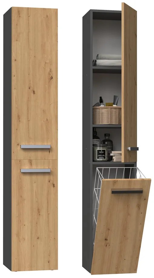 Riano MIX Nel IV fürdőszoba szekrény, 31x174x30 cm, antracit-tölgy