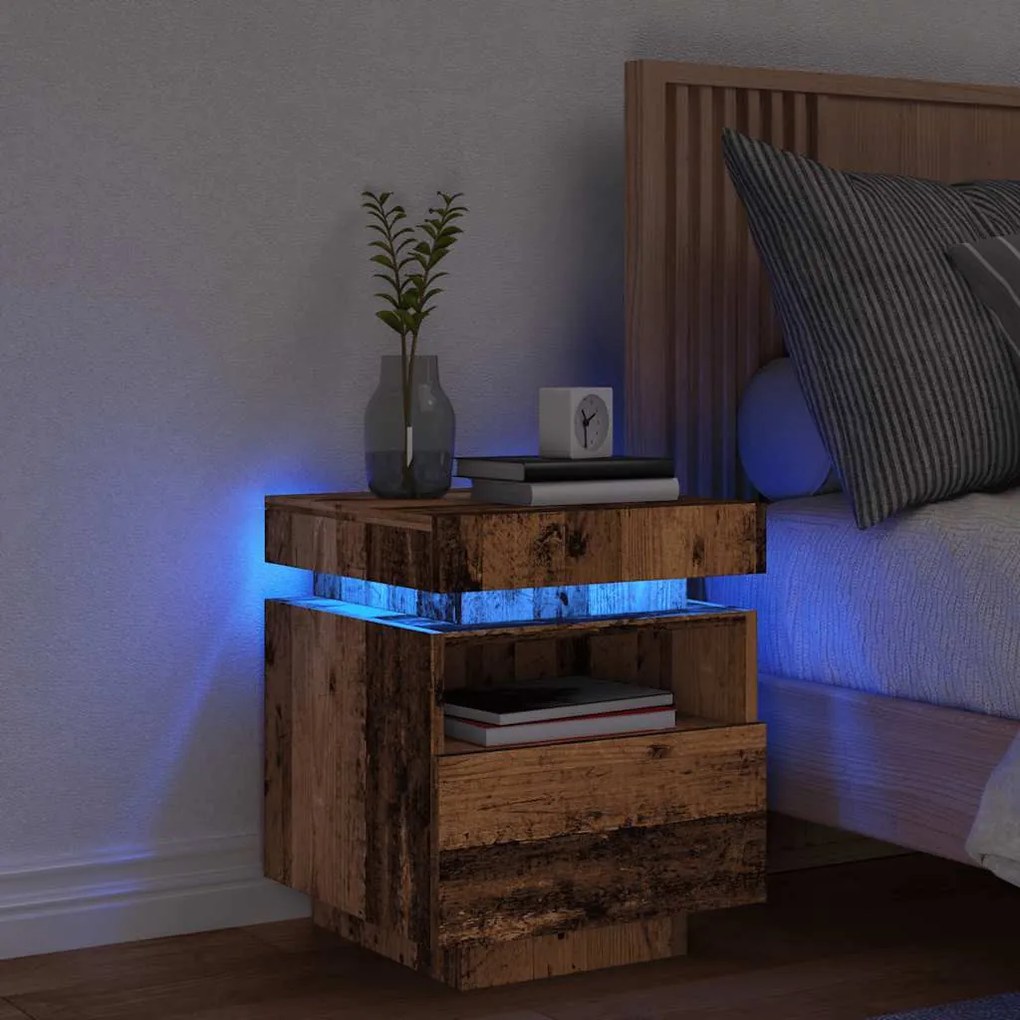 Antik fa színű éjjeliszekrény LED-világítással 40x39x48,5 cm