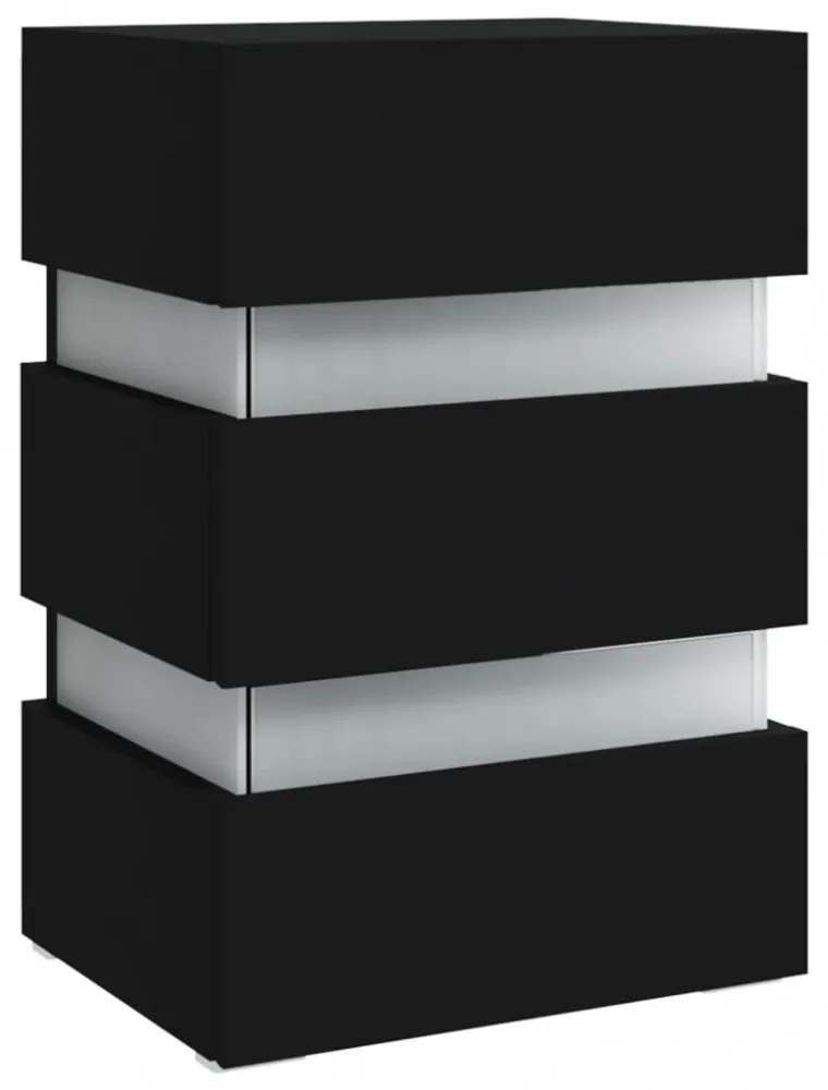 fekete szerelt fa LED-es éjjeliszekrény 45 x 35 x 67 cm