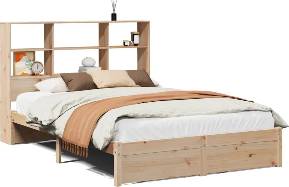 vidaXL tömör fenyőfa könyvespolcos ágy matrac nélkül 150 x 200 cm