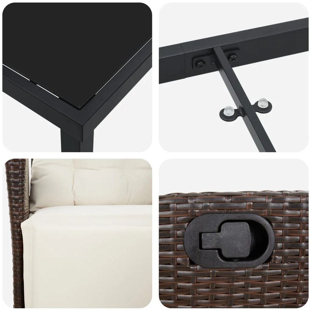 3 darabos kerti étkező szett barna poly rattan