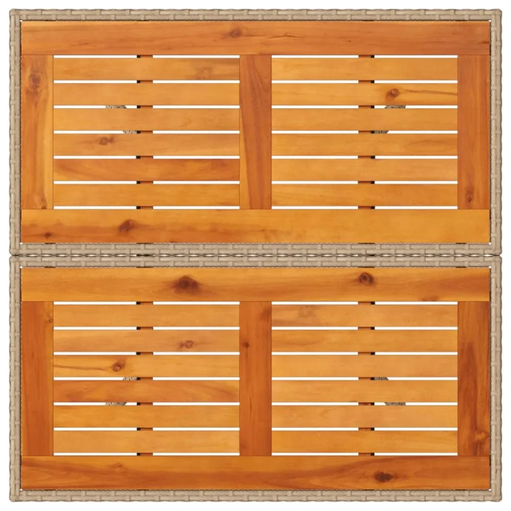 bézs polyrattan és akácfa kerti asztal 80 x 80 x 75 cm