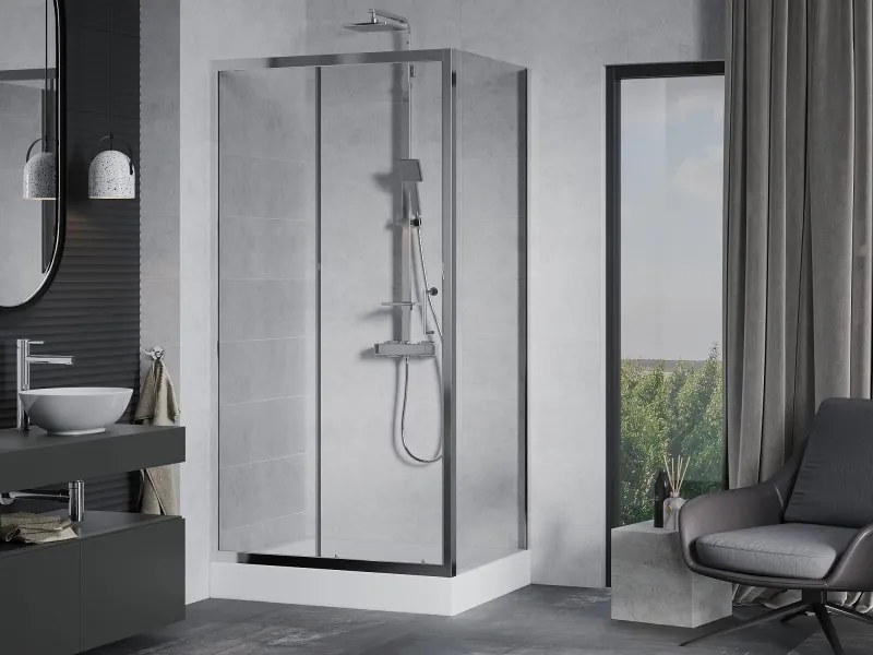 Mexen Apia tolóajtós zuhanykabin 100 x 80 cm, átlátszó, króm + Rio zuhanytálca - 840-100-080-01-00-4510