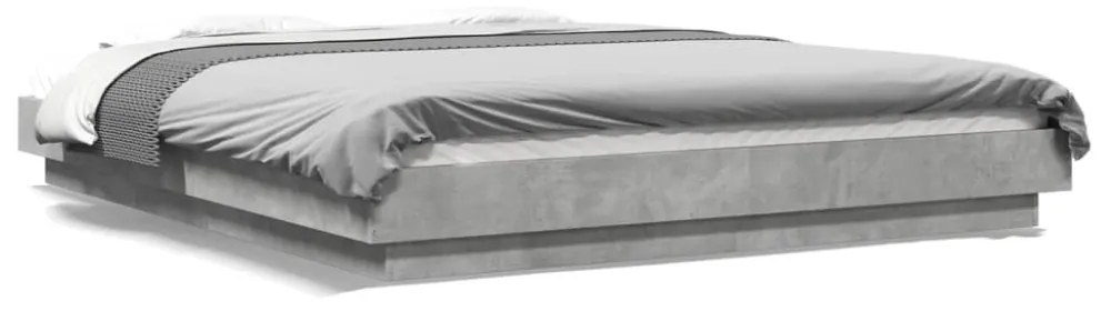 betonszürke szerelt fa ágykeret LED-del 150 x 200 cm