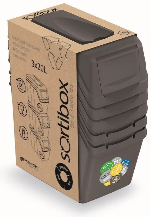 Prosperplast SORTIBOX 3 x 20 l hulladékgyűjtő 3 x 20 l szürke kő