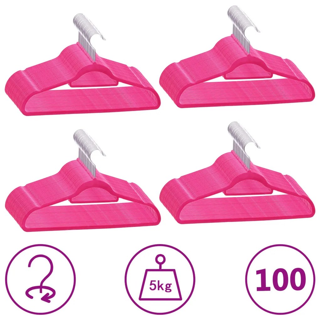 100 db rózsaszín csúszásmentes bársony ruhaakasztó