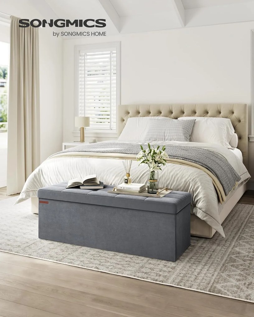 Összecsukható Puff Tárolópad 38 x 110 x 38 cm, 300 kg teherbírás, szürke