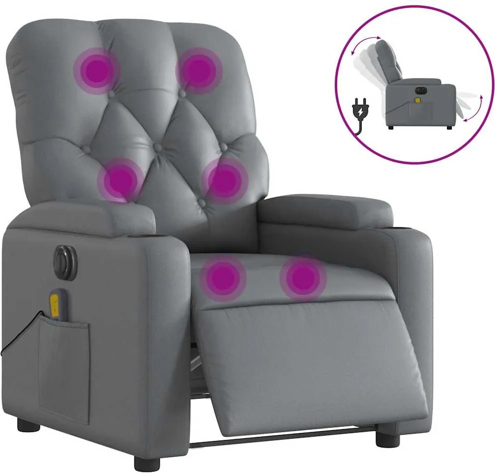 vidaXL szürke műbőr elektromos dönthető masszázsfotel
