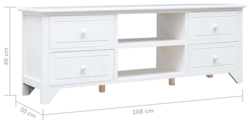 fehér tömör császárfa TV-szekrény 108 x 30 x 40 cm