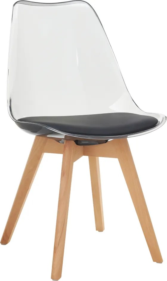 Szék, átlátszó fekete, akril/ekobőr/bükk, BALI 3 NEW