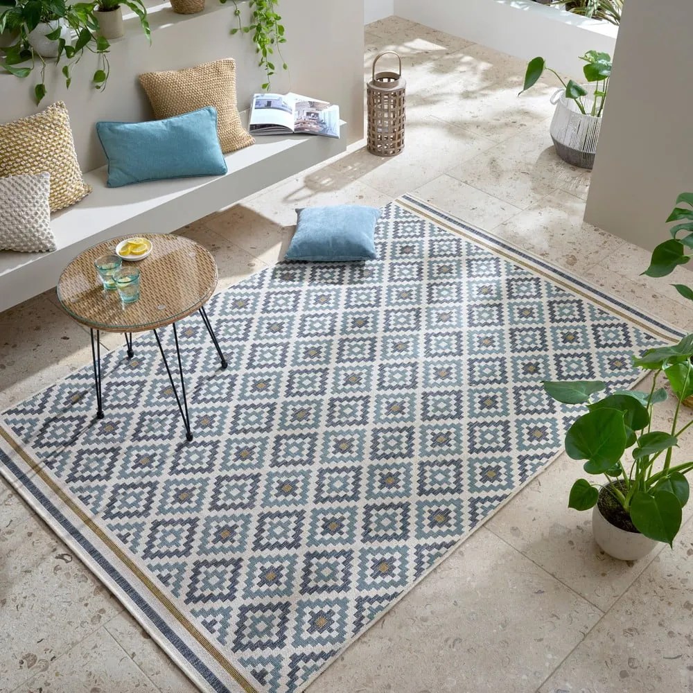 Sárga-kék kültéri-beltéri szőnyeg 160x230 cm Zia Trellis – Flair Rugs