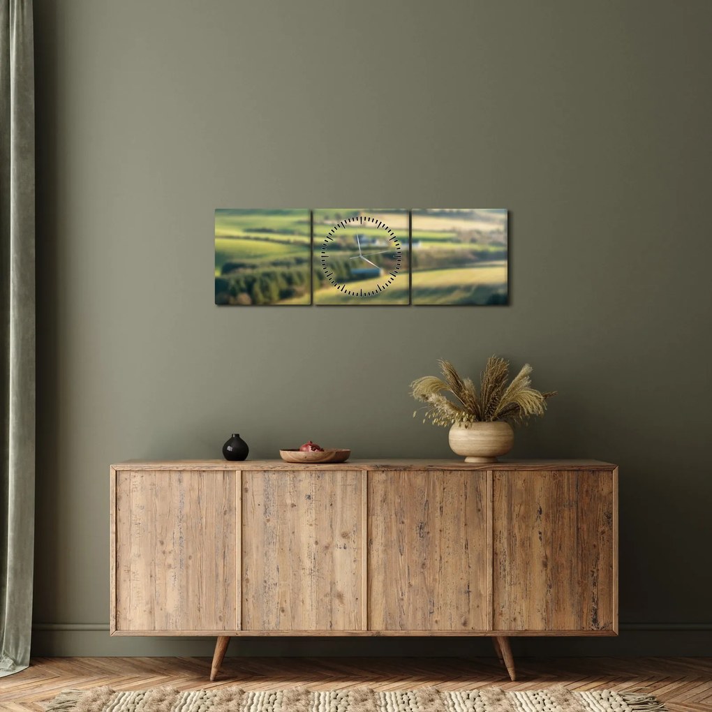 Kép - Fa polc tájképi elemekkel (órával) (90x30 cm)