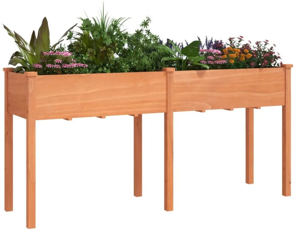 barna tömör fenyőfa kerti ültetőláda béléssel 161x45x76 cm