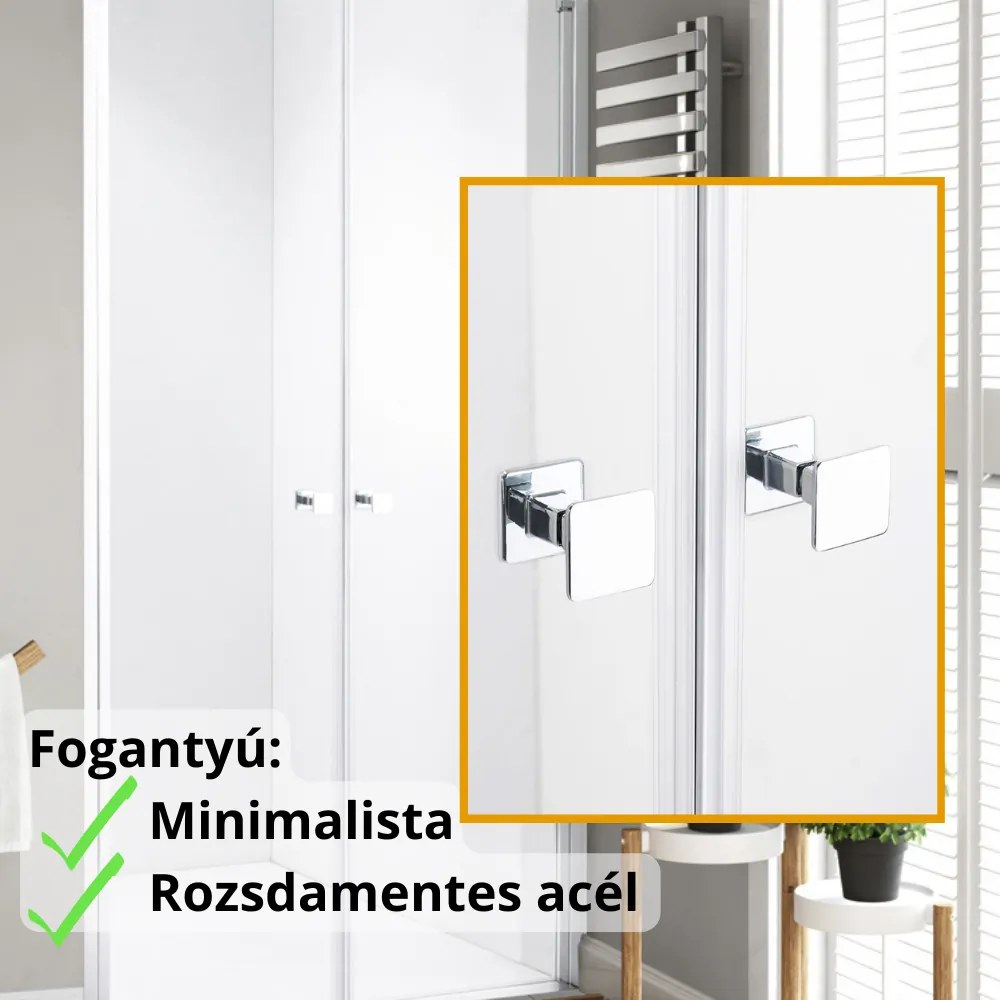 Stuxi Roma 90 cm széles kétszárnyú nyíló zuhanyajtó, 6 mm vízlepergető üveggel, króm profillal, 195 cm magas