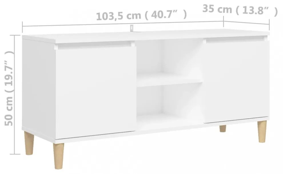 fehér TV-szekrény tömör falábakkal 103,5 x 35 x 50 cm