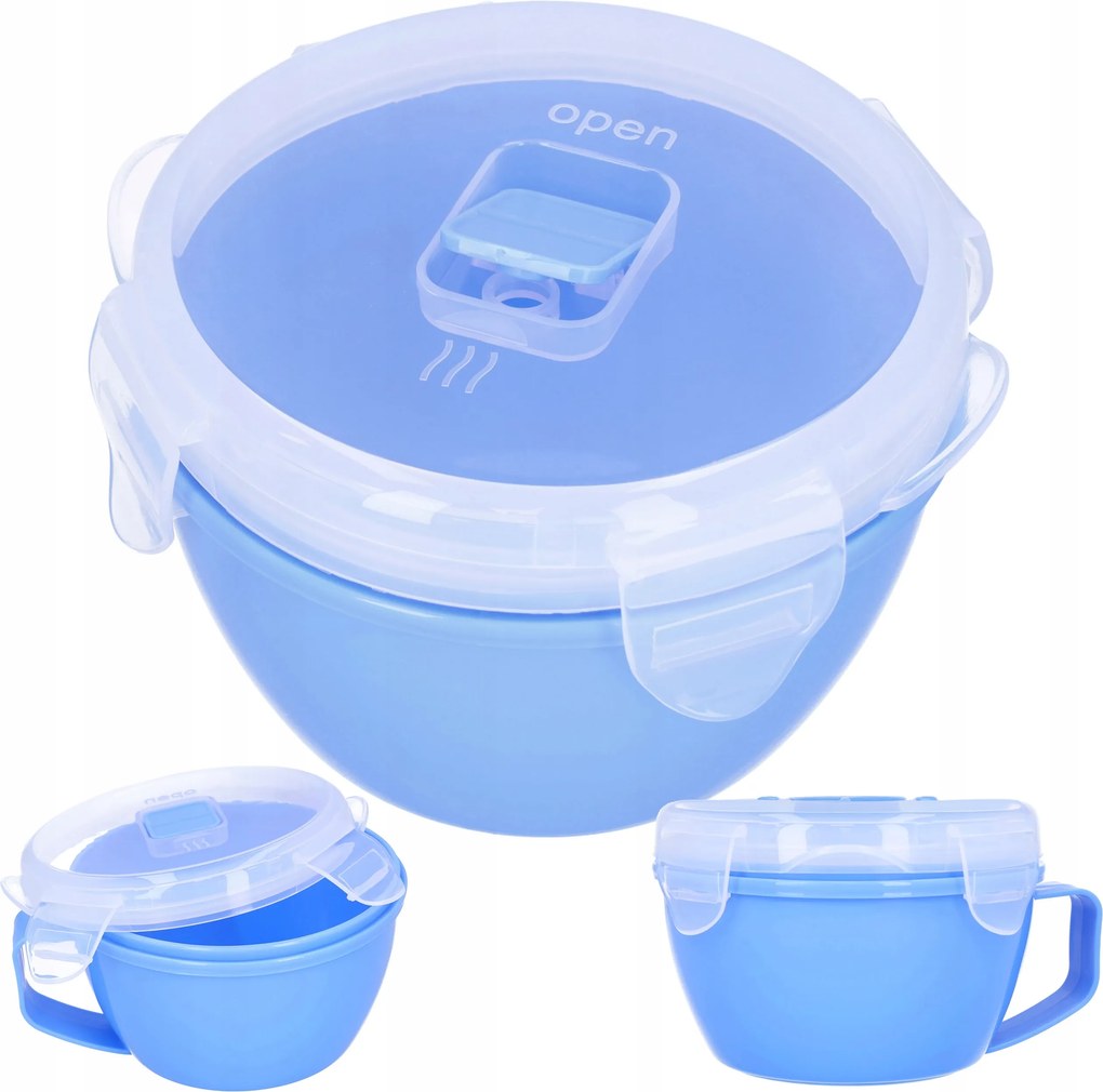 Mikrohullámú sütő edény leveses bögre fedővel műanyag kék 920 ml