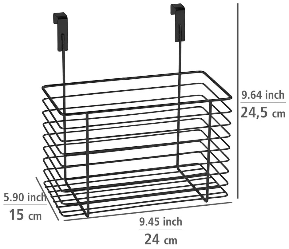 Slim fekete fém függőkosár konyhaszekrény ajtóra, magasság 25 cm - Wenko