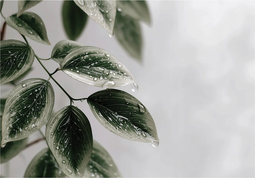 Vinil Fotótapéta Flizelin Levelek Zöld Beton Szürke 416x254