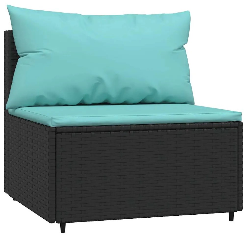 3 részes fekete polyrattan kerti ülőgarnitúra párnákkal