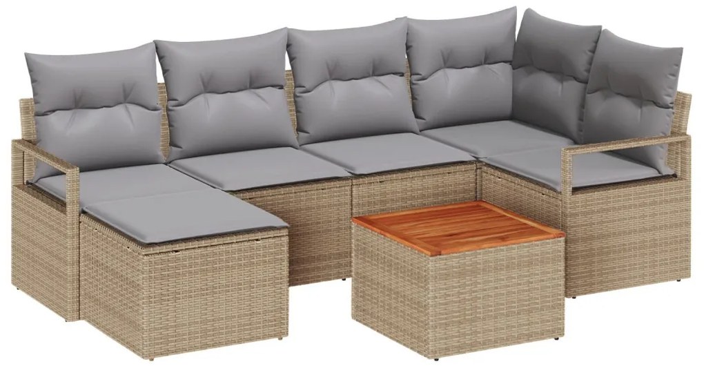 7 darabos Kertészkanapé készlet párnákkal Bézs Rattan Akácia, 2 személyes Kertészkanapé tárolóval és párnákkal Bézs Rattan