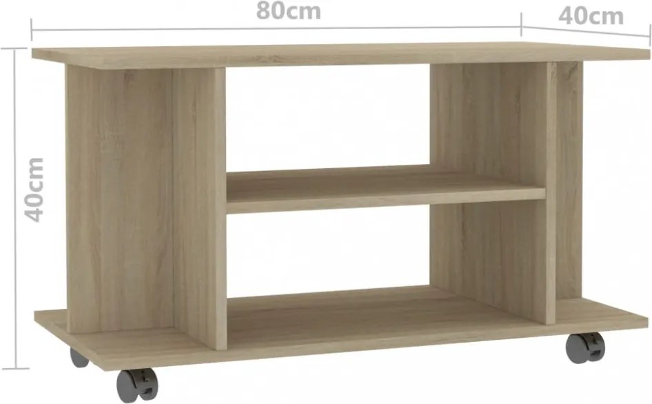 sonoma tölgy színű szerelt fa TV-szekrény görgőkkel 80x40x45 cm