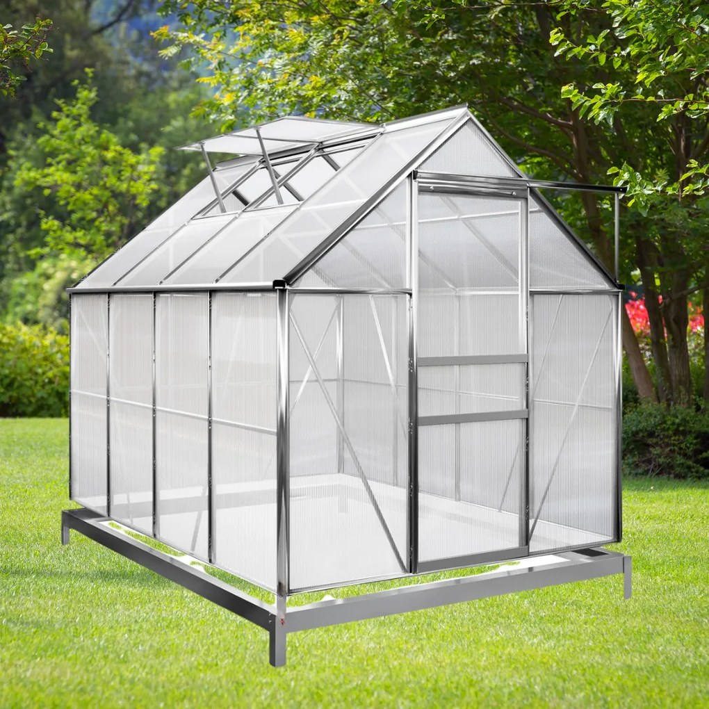 M4 polikarbonát kerti üvegház alappal, 250x190x195cm, átlátszó Gardebruk