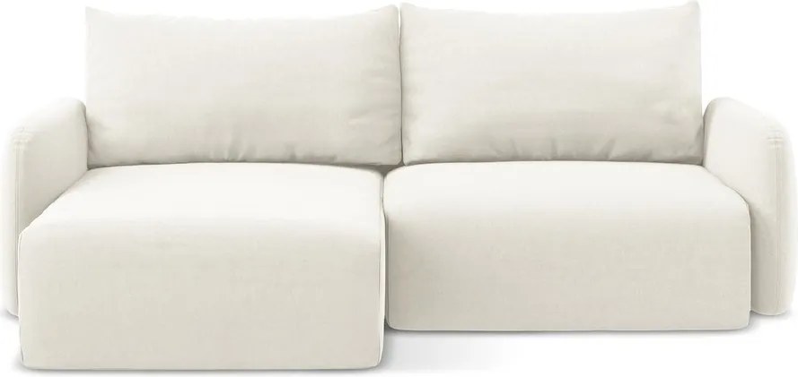 Krémszínű bársony kinyitható-tárolóhelyes sarokkanapé (bal oldali-heverő résszel) Kalena – Makamii