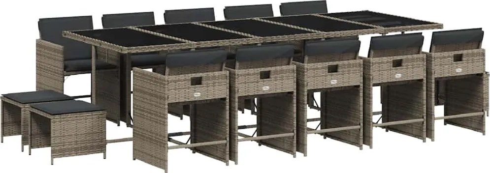 vidaXL 15 részes szürke polyrattan kerti ülőgarnitúra párnákkal