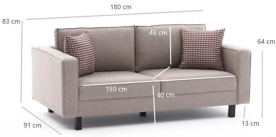 Kétszemélyes kanapé Kale Linen - Krém