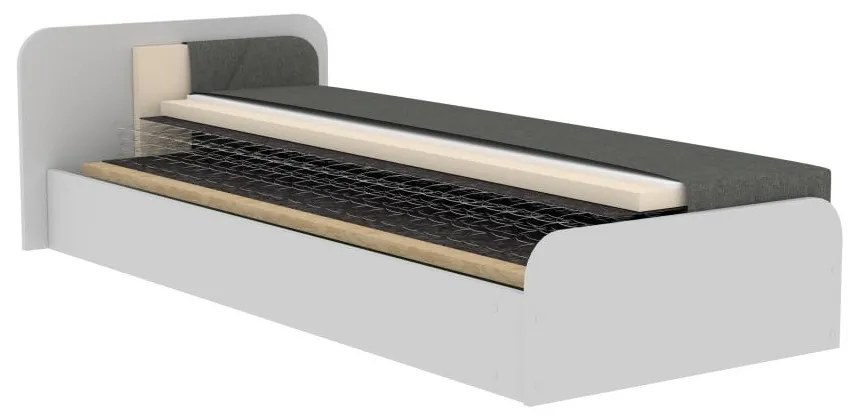 Fehér-sötétszürke kárpitozott-forgácslemez ágyneműtartós egyszemélyes ágy matraccal 80x190 cm Parys – ELTAP