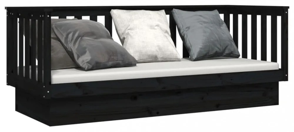 fekete tömör fenyőfa kanapéágy 75 x 190 cm