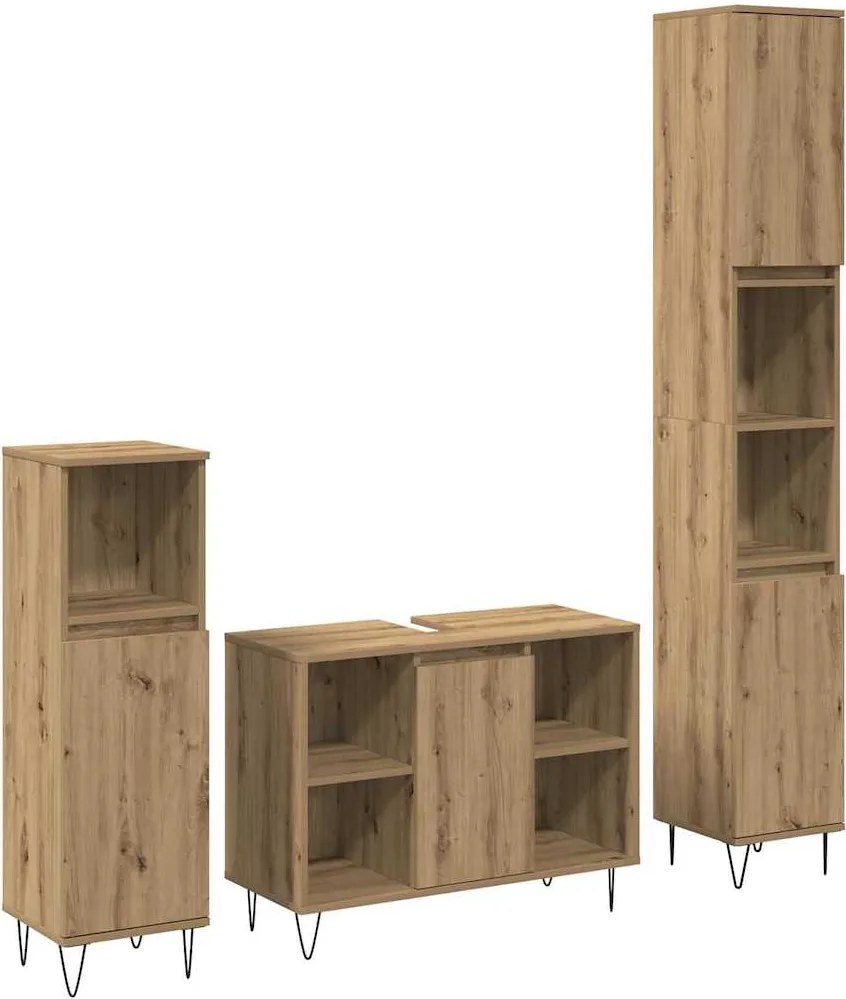 vidaXL Fürdőszoba bútor szett polcokkal 3 pcs Artisan tölgy Faanyag