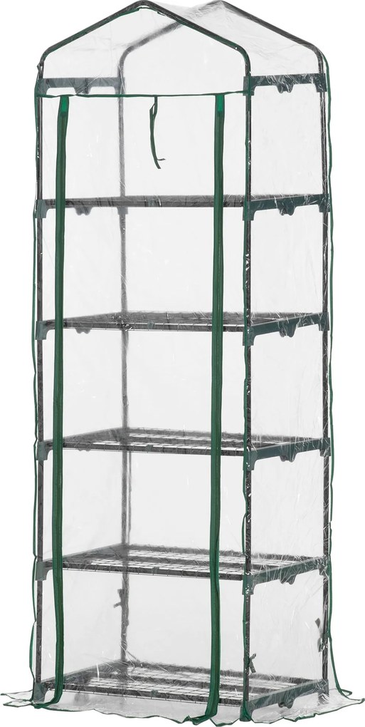 Outsunny Üvegház Rolós Ajtóval, Polcokkal, Télen Tartós Polytunnel Üvegház Acélból, Üvegház Erkélyre, Kertbe, Paradicsomház 69 x 49 x 193 cm, Paradics