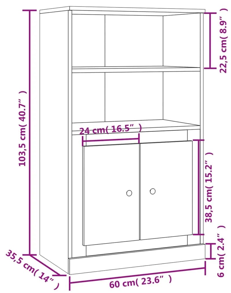 fekete szerelt fa magasszekrény 60x35,5x103,5 cm