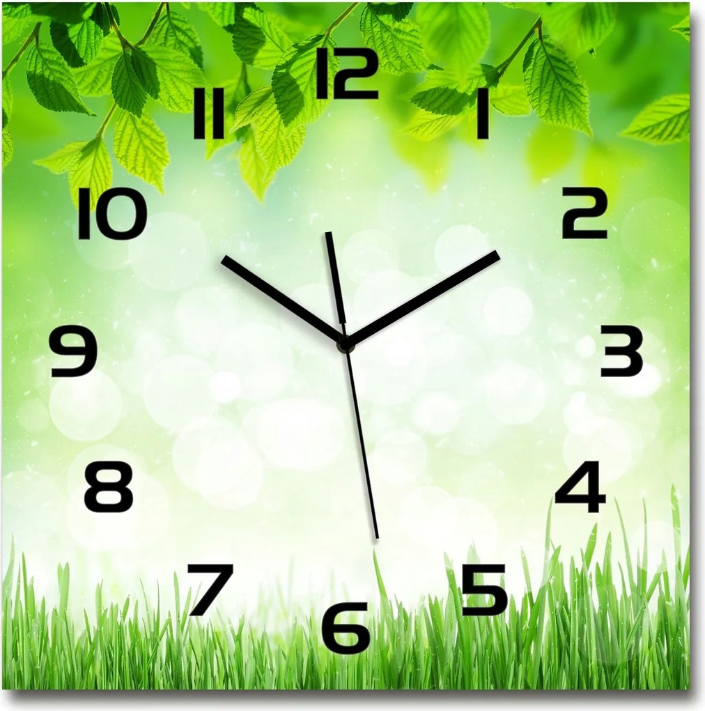 Üveg falióra, nagy Levelek és fű 60x60