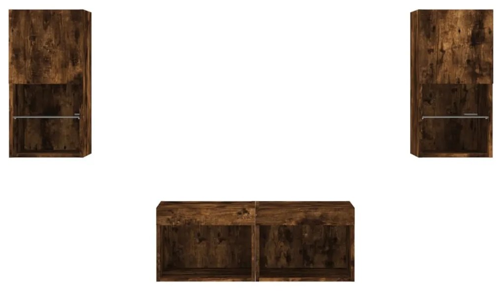 4 darab füstös tölgy színű falra szerelhető TV-szekrény LED-del