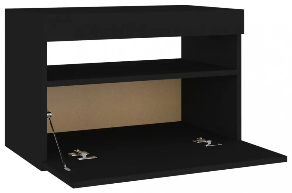 2 db fekete éjjeliszekrény LED-lámpákkal 60x35x40 cm szerelt fa