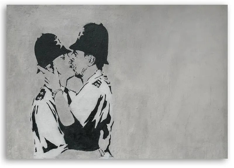 Gario Vászonkép Csókolózó rendorök, Banksy falfestmény Méret: 100 x 70 cm