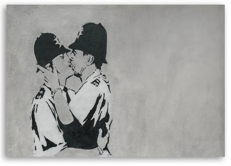 Gario Vászonkép Csókolózó rendorök, Banksy falfestmény Méret: 60 x 40 cm