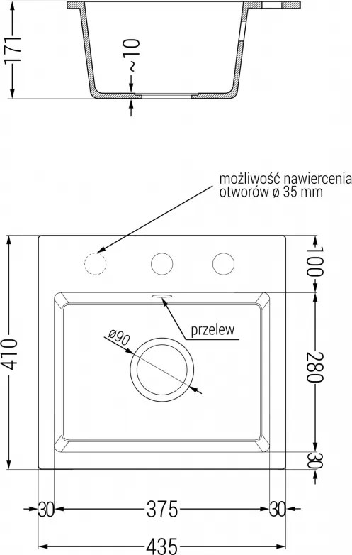 Mexen Milo - gránit mosogató 43,5x41,0 cm, 1 kamrás, bézs, 6505441000-69