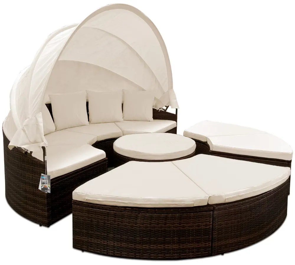 Deuba Rattan kerti ágy LAZY BIG Ø230 cm - barna